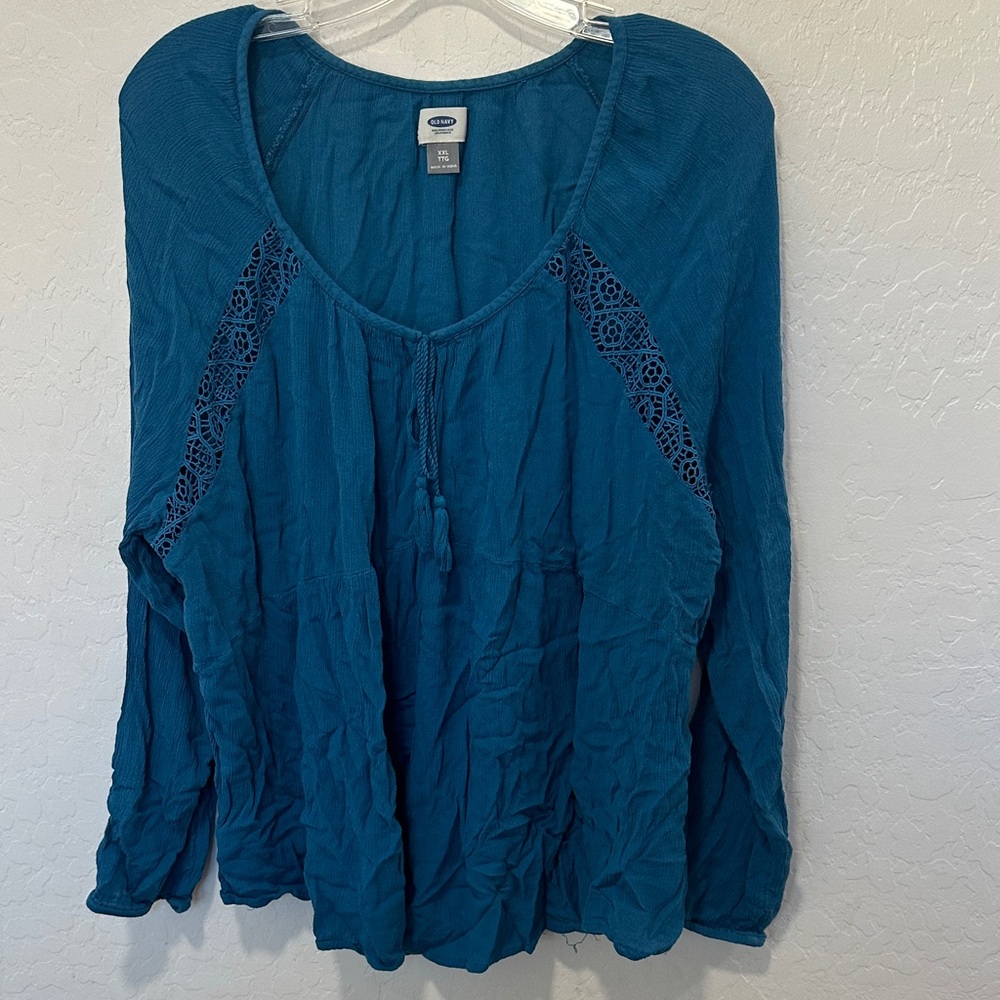 Old Navy Women's blue Blouse‎ v-neck long sleeve Lace Accents plus size XXL
